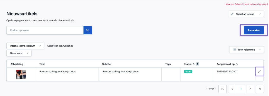 Nieuwartikel aanmaken