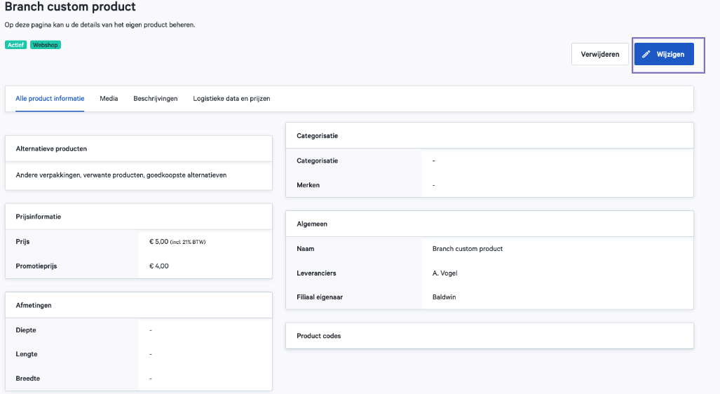Wijzig eigen product