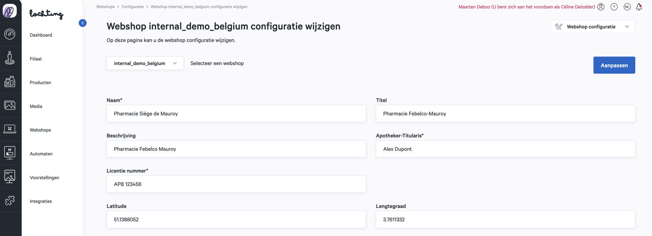 Webshop configuratie